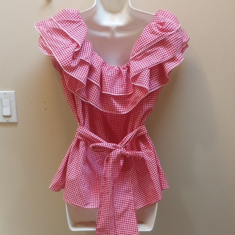 Red Gingham Ruffle Top - Picture 6 of 8